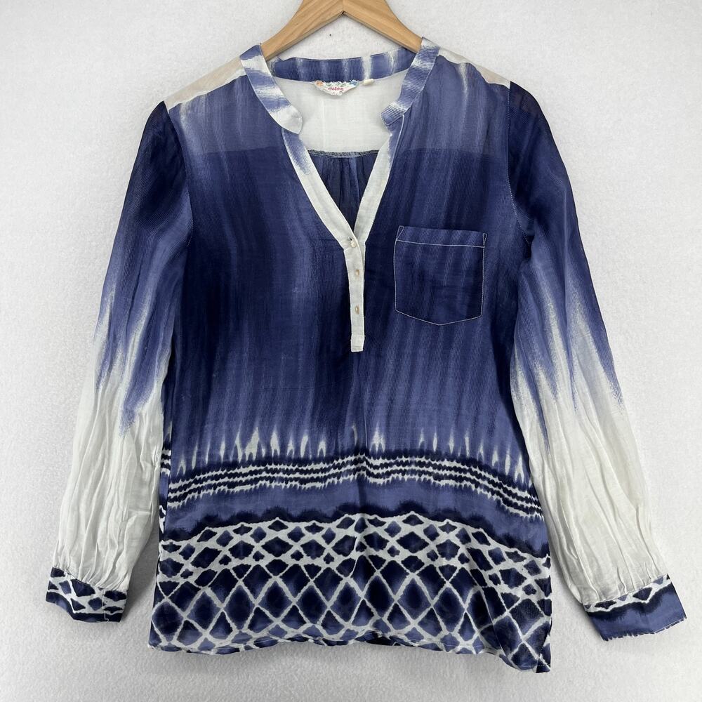 DOLMA Top Womens S Ombre Tie Dye Popover Tunic Blouse Cotton Woven Purple
